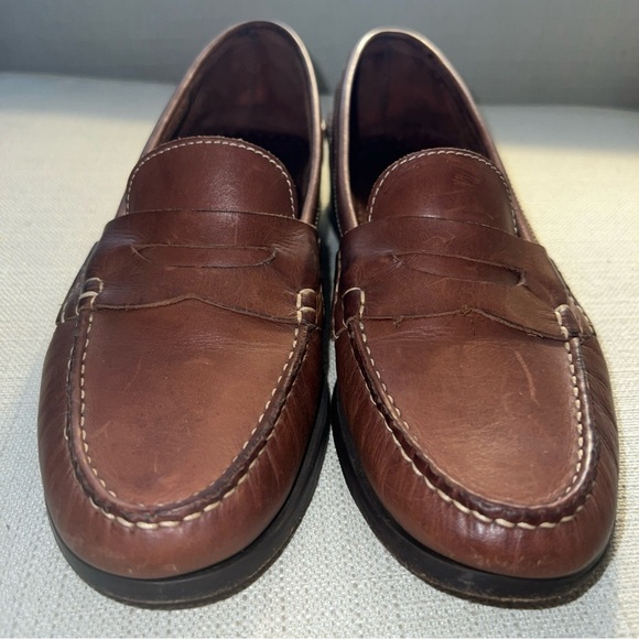 Brass Boot Brown Leather Penny Loafers Shoes Slip On Walking Gloves Men's 7.5M - Picture 3 of 11